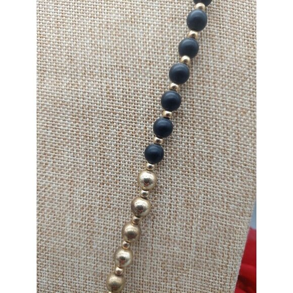 Charming Charlie Gold Tone & Black Long Beaded Necklace Chain Tassel Pendant 34" - Picture 6 of 8